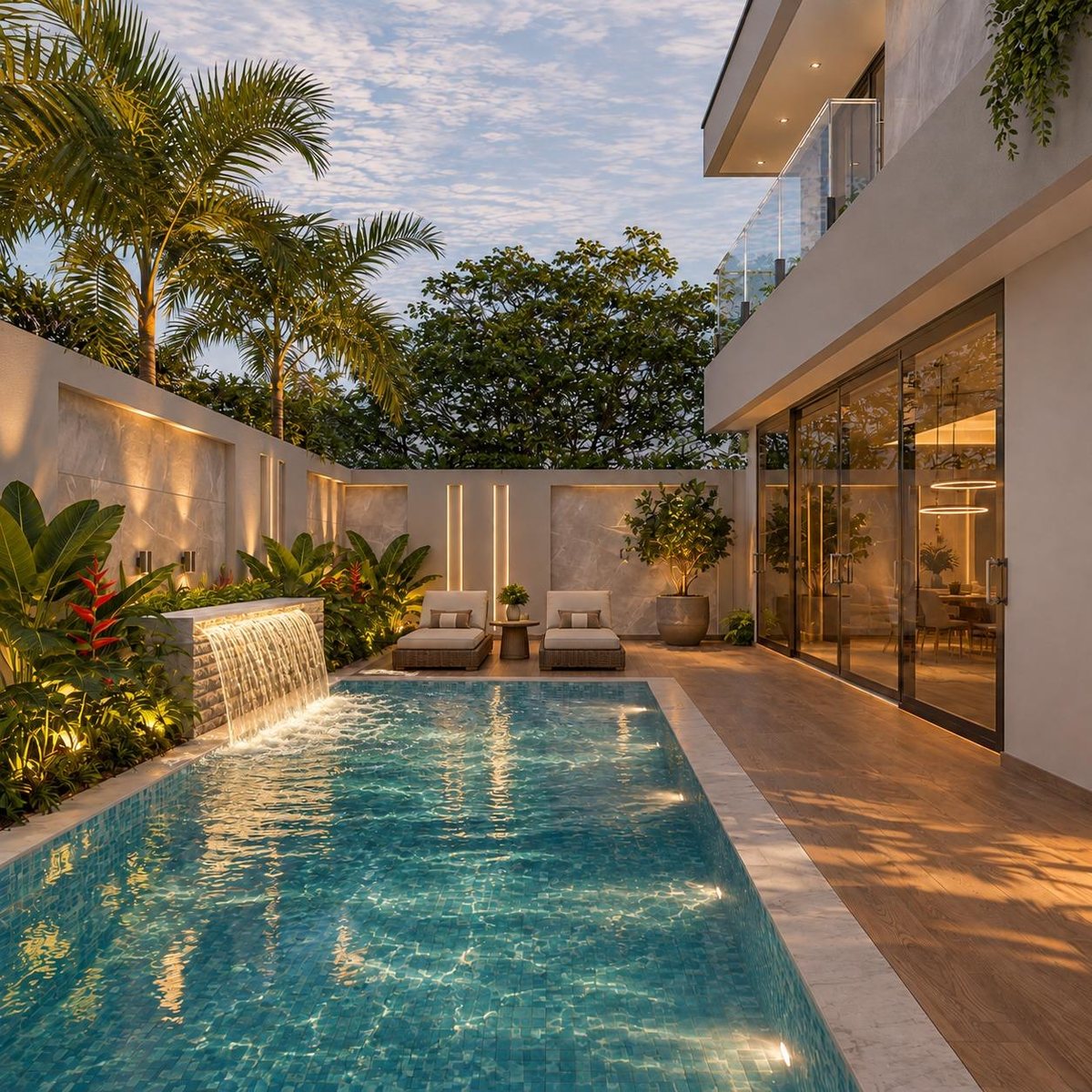 Piscina com cascata da Casa Milão